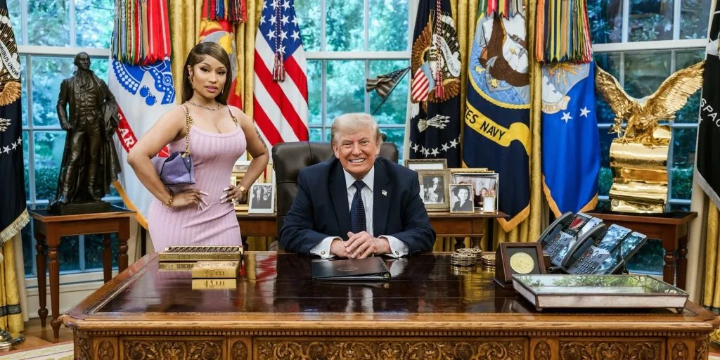 Trumps Blick auf Nicki Minajs Po sorgt für Spott im Netz