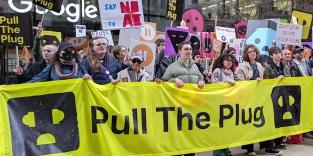Pull the plug protest demonstration against AI