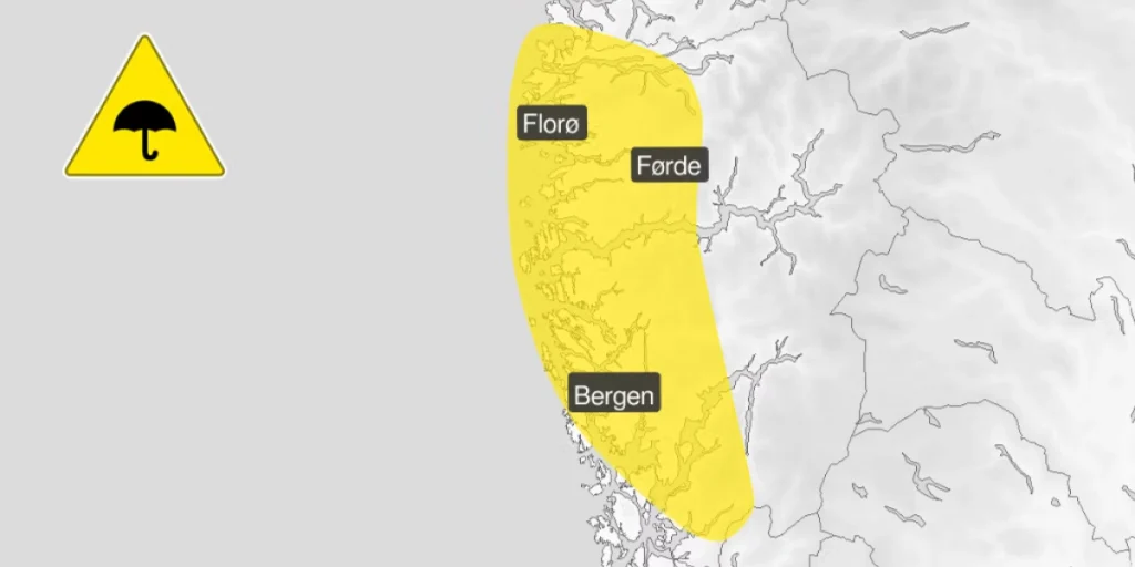 gult farevarsel regn på vestlandet