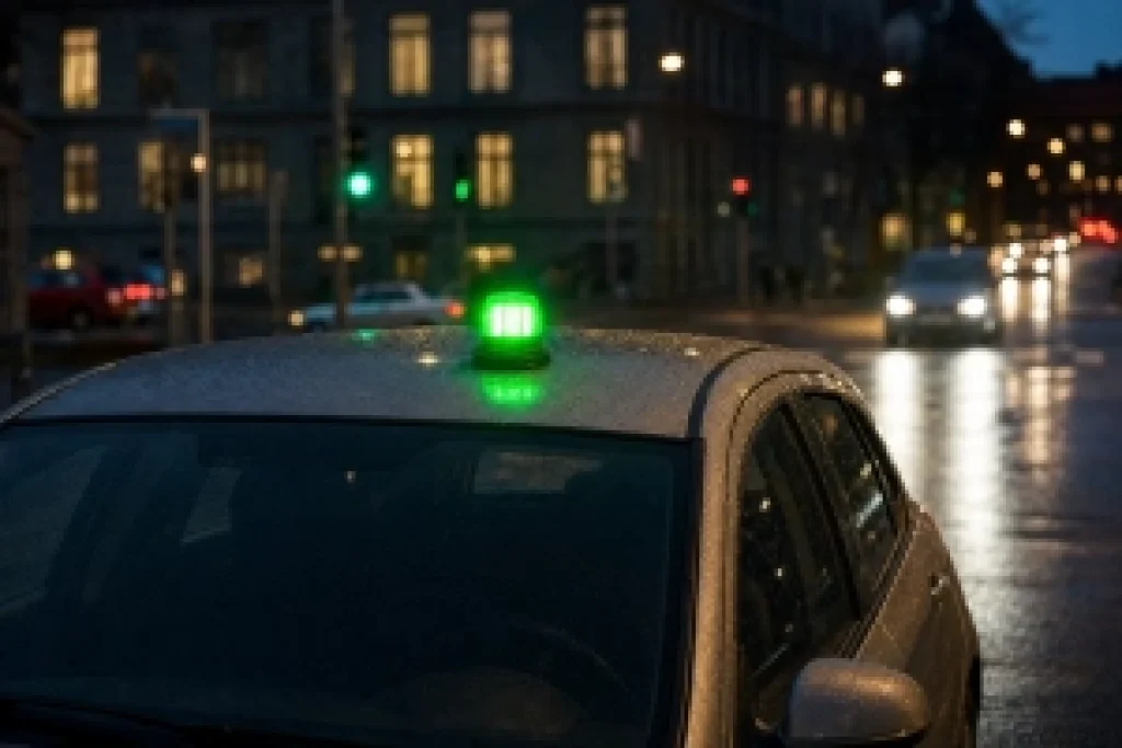 Flere biler kører rundt med grønt lys på taget: Her er, hvad det betyder