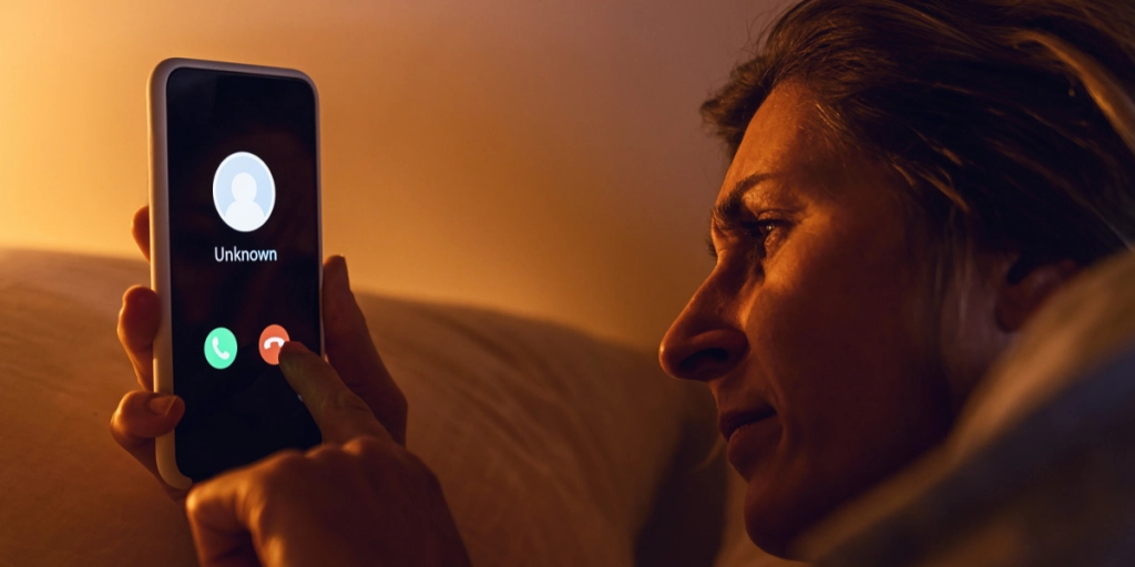 Kvinna avbryter ett samtal på mobilen