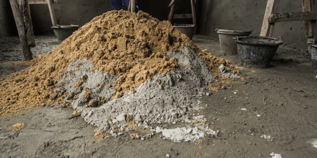 Construction,Cement,Sand,Mix,Pile,,Raw,Concrete,Material,Heap,On